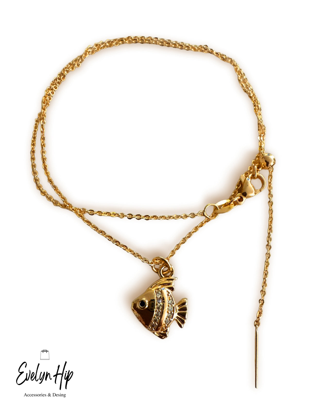 Collar Doble Cadena Pez Tropical con Cristales Bañado en Oro (EHJCOLPEZ01)