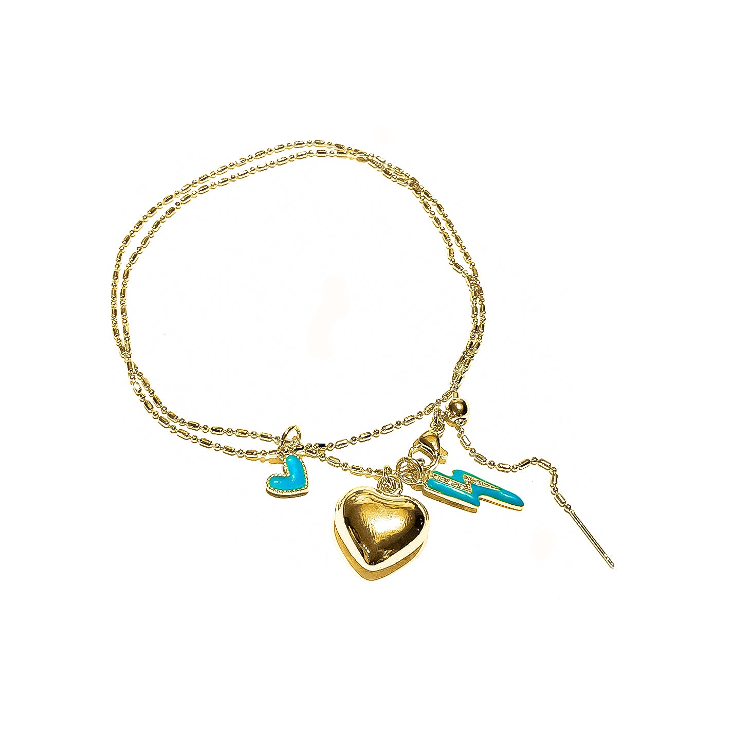 Collar Ajustable Bañado en Oro, Corazón y Rayo (RAY38)