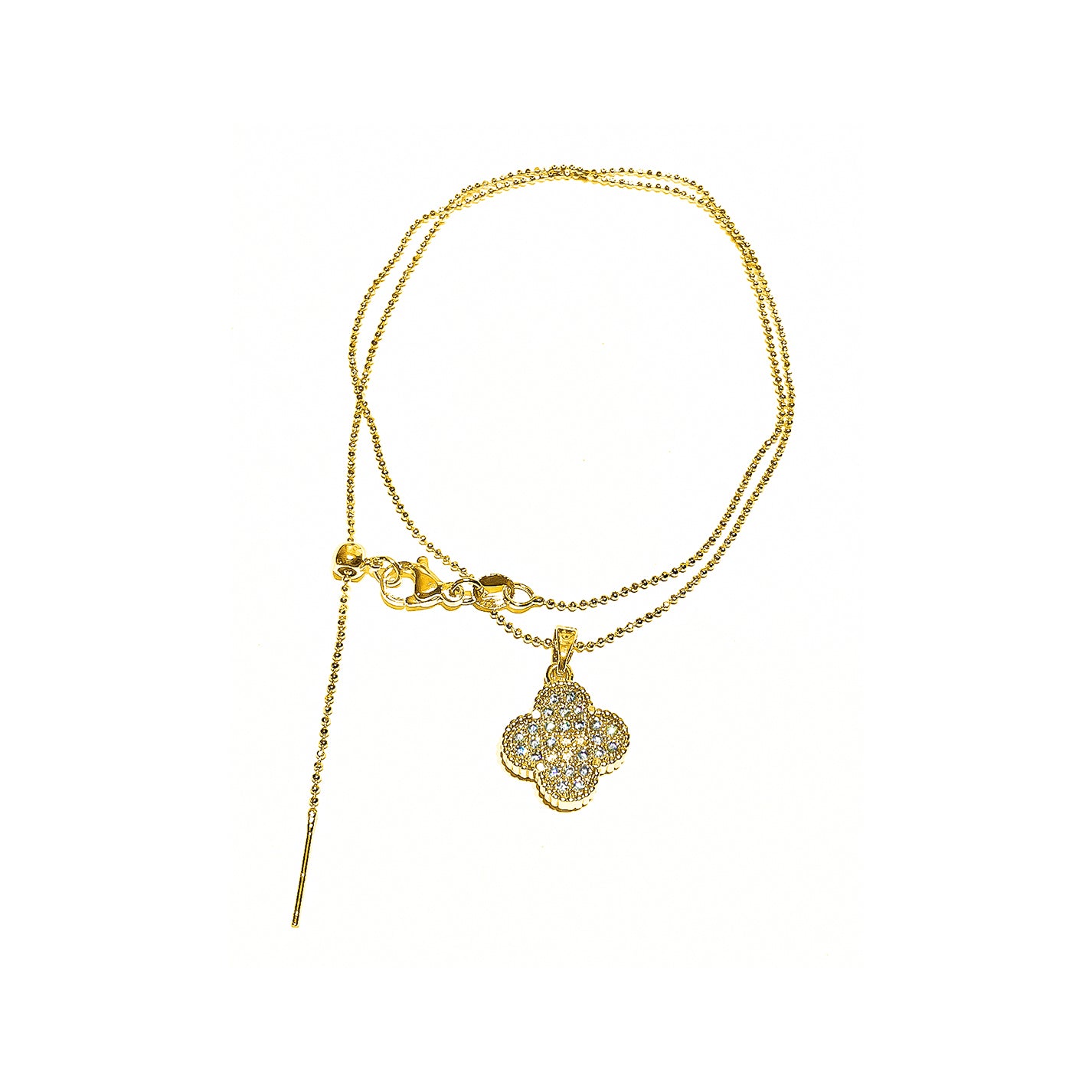 Collar ajustable estilo Van Cleef trébol y aplicaciones, bañado en Oro (TRE33)