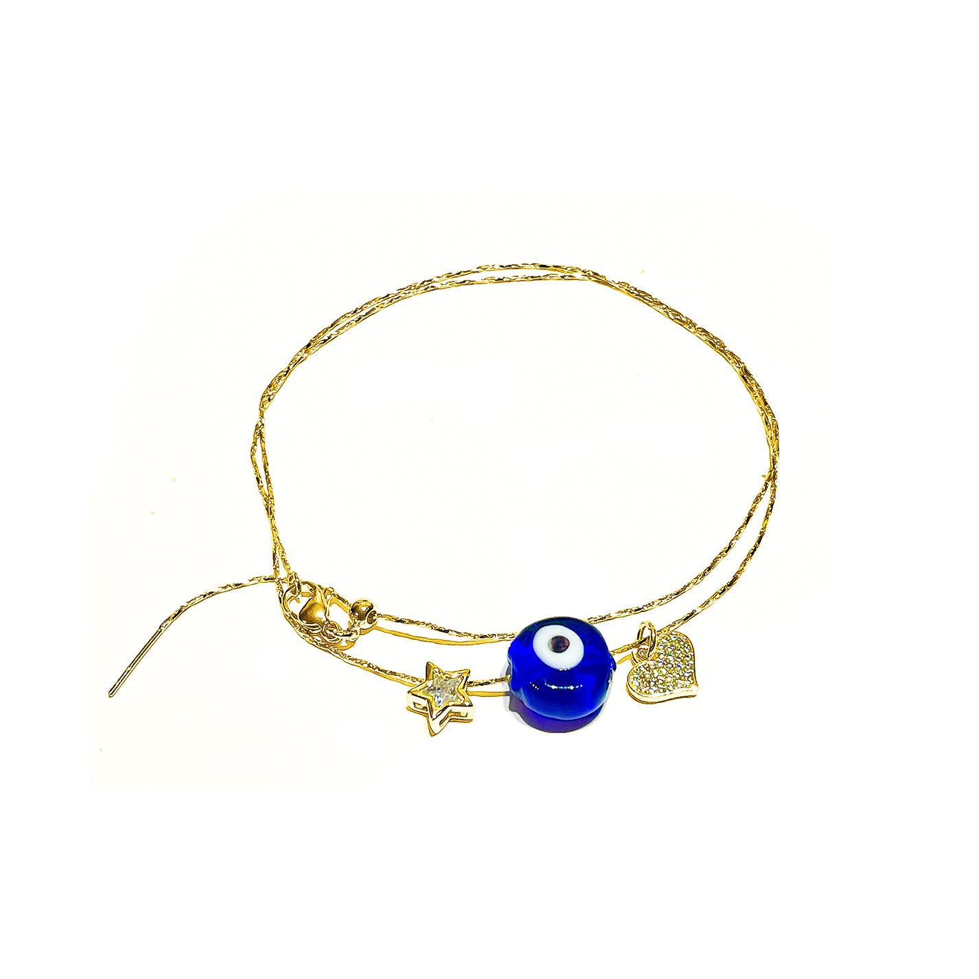 Collar Ajustable Bañado en Oro con Ojo de la Suerte (BLU35)