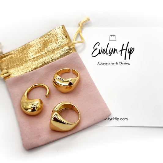 Anillo Asimétrico Abierto Bañado en Oro (AC03)