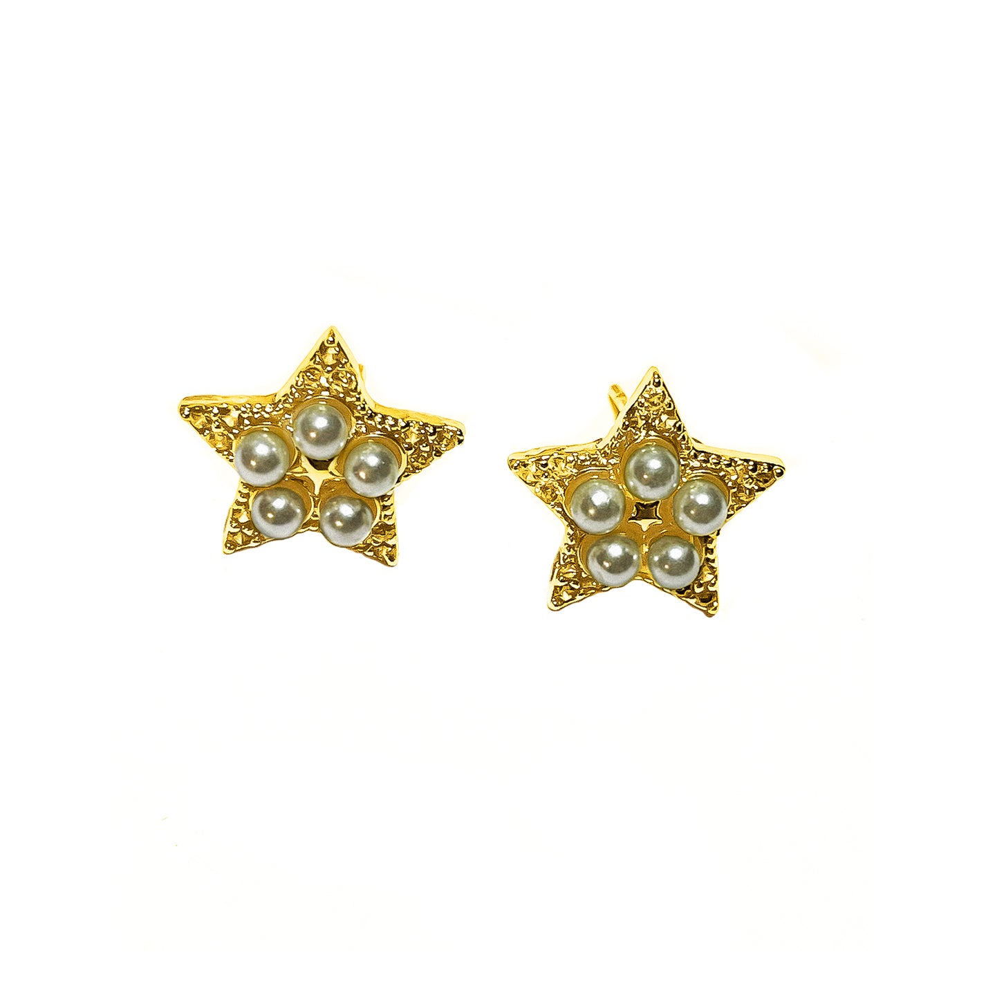 Aros estrellas con aplicaciones de perlas bañado en oro (PE12)