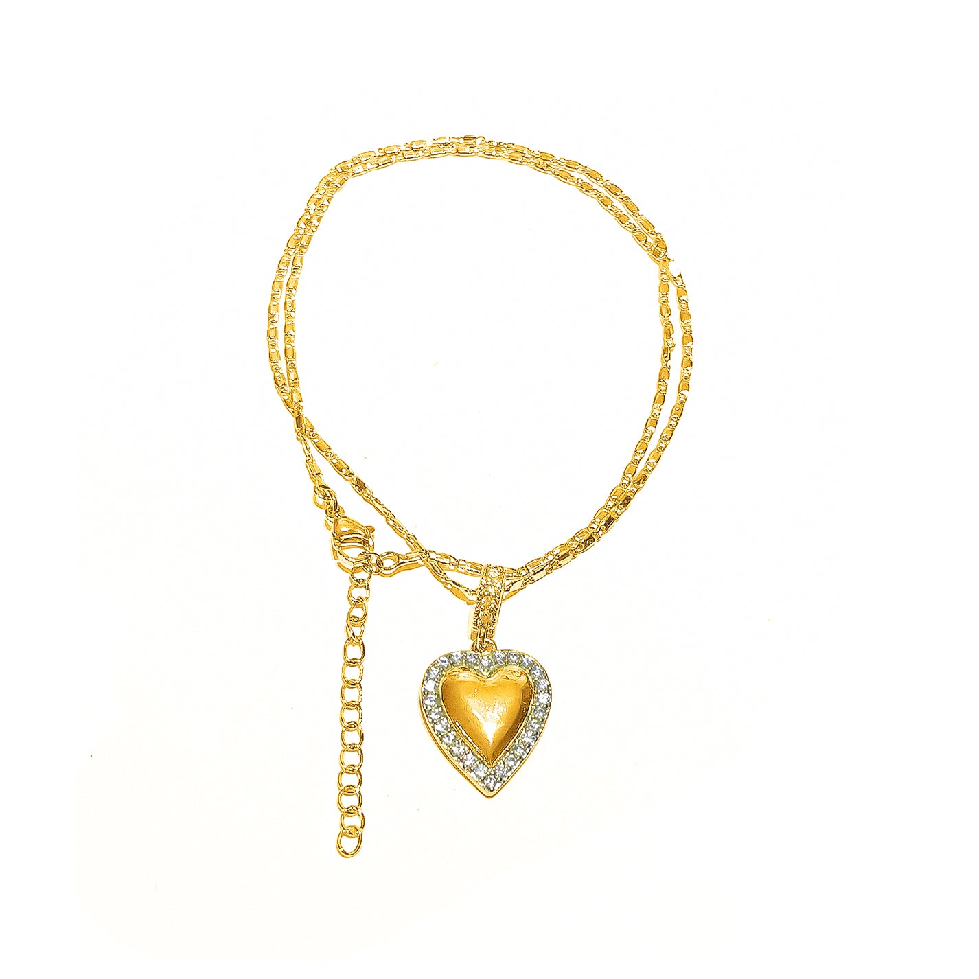 Collar aplicación corazón bañada en oro con borde de brillos (CP06)