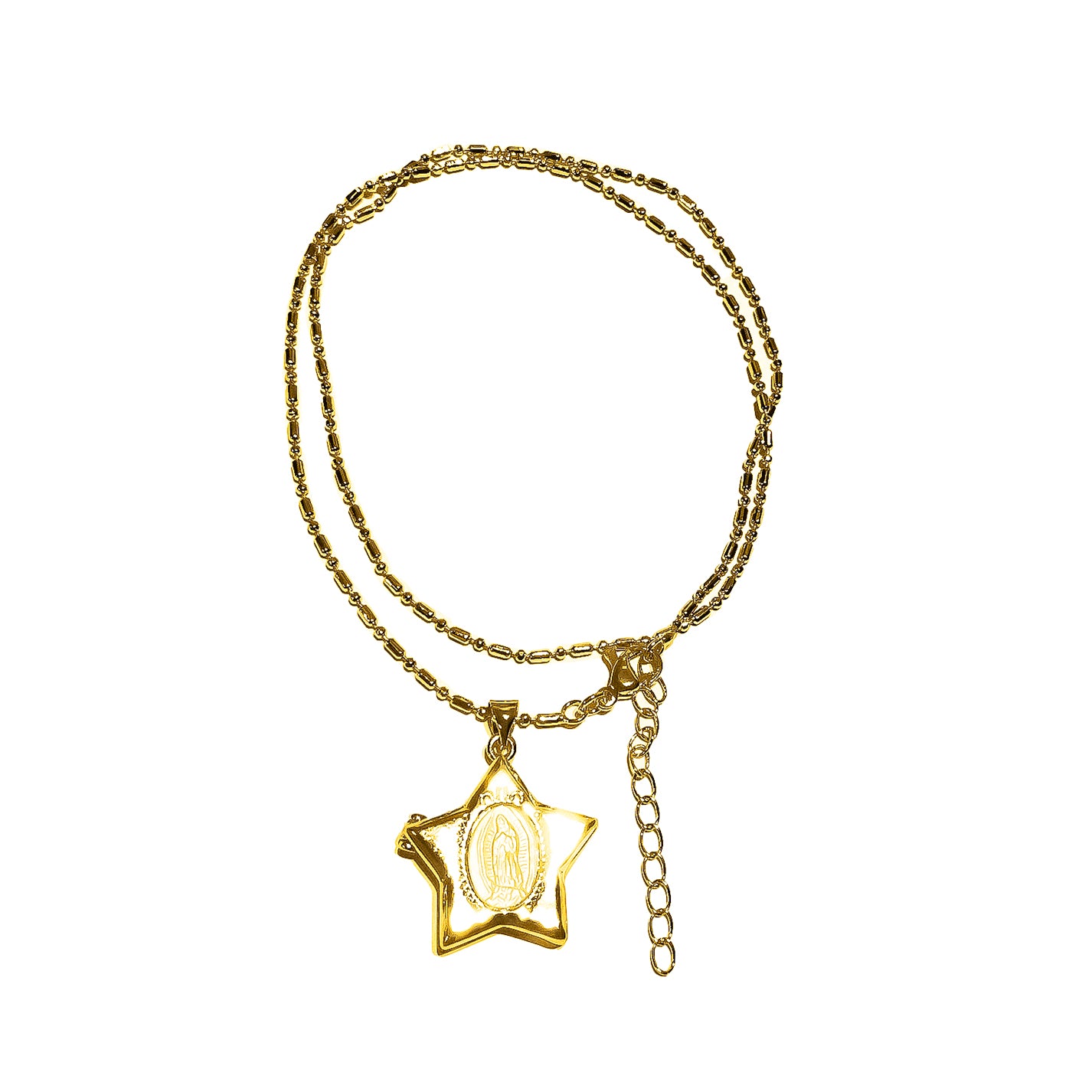 Collar estrella con aplicación de virgen bañada en oro (VIR07)