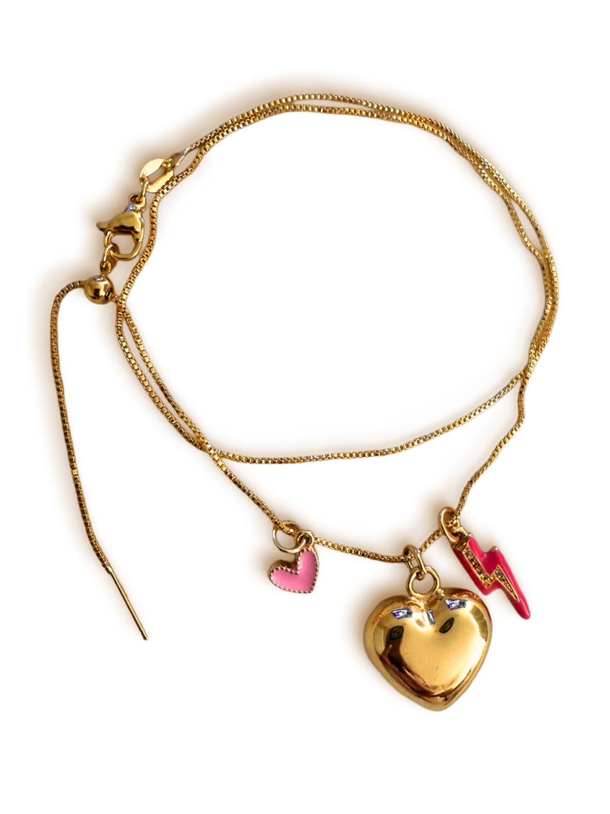 Collar Doble Cadena Multi-Charms Corazones Bañado en Oro (EHJCOLTR04)