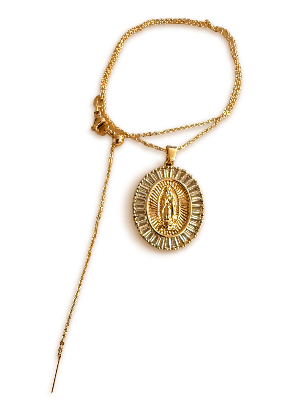 Collar Doble Cadena Virgen de Guadalupe Bañado en Oro (EHJCOLAVIR08)