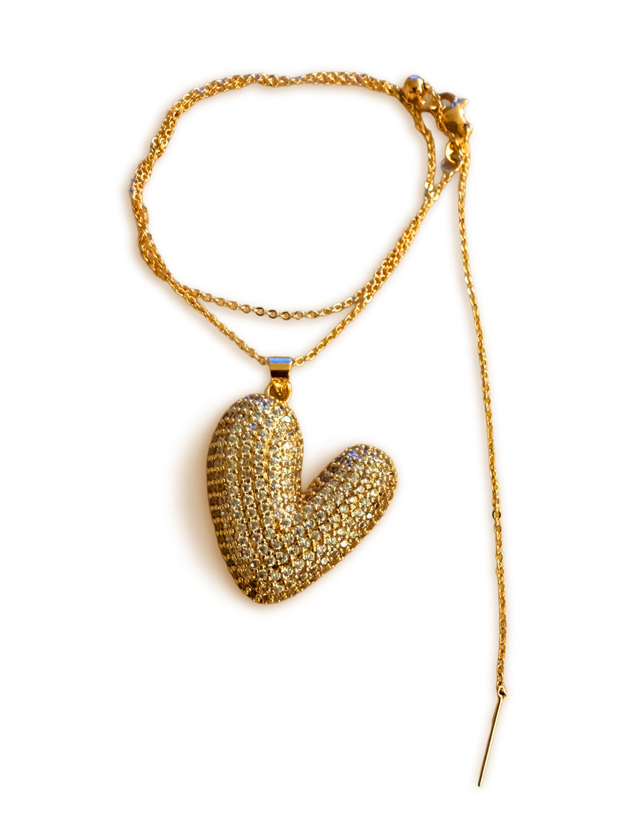 Collar Doble Cadena Corazón Pavé Bañado en Oro (EHJCOLCOL09)