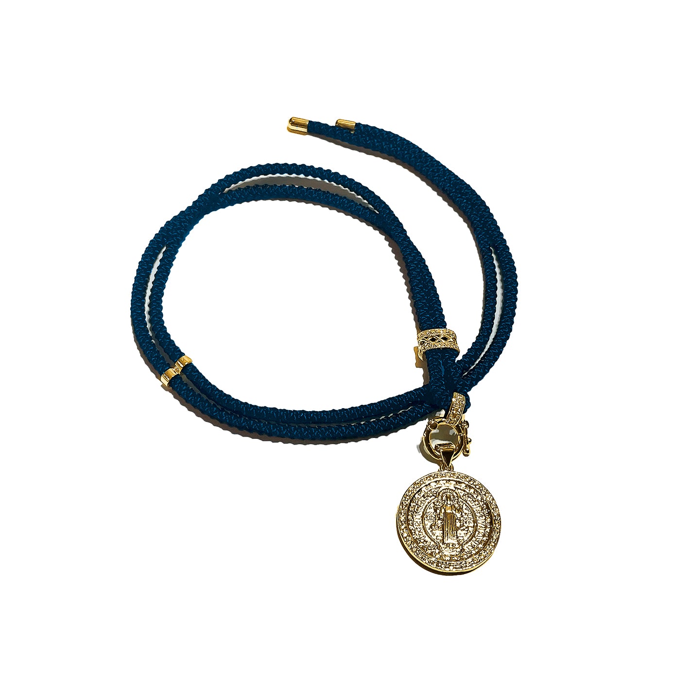 Collar cordón negro ajustable bañado oro Medalla (MED23)