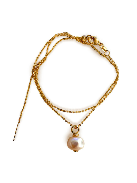 Collar Ajustable con Colgante Perla, Bañado en Oro (EHJCOLPE01)