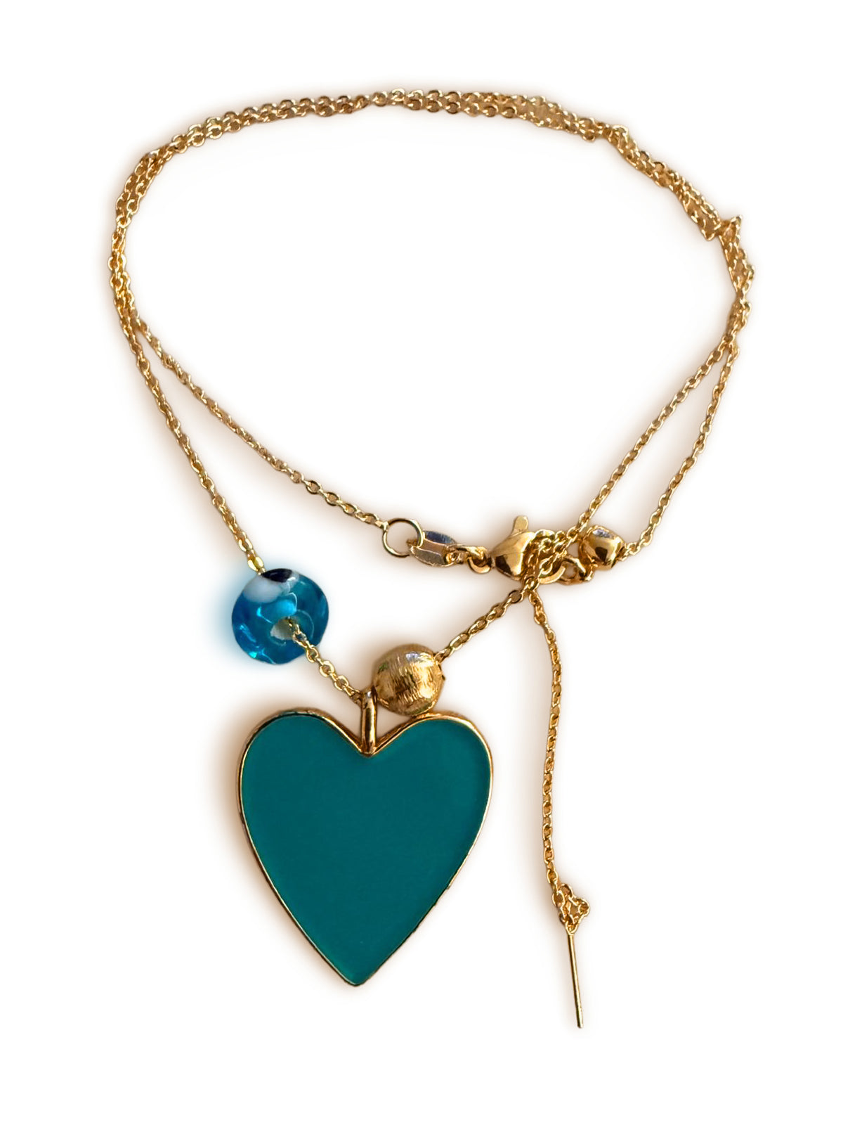 Collar Doble Cadena Corazón Turquesa (EHJCOLATUR05)