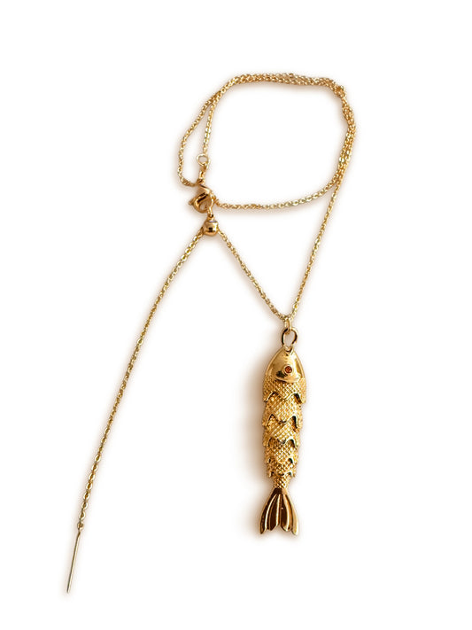 Collar Ajustable con Colgante Pez Bañado en Oro (EHJCOLAPEZ07)